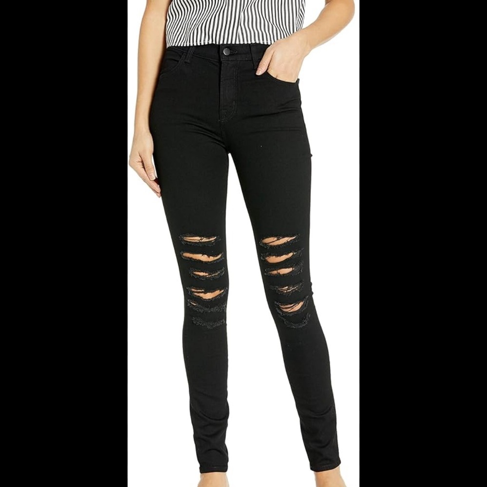 J Brand Maria Skinny High Rise Distressed Black Jeans Size 27! Like New!